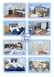 un collage de diferentes fotos de una casa en Orion House - sleeps 6, driveway, garden en Crewe