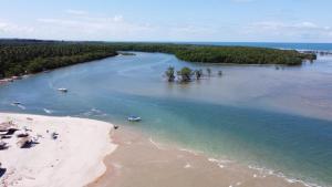 uma vista aérea de uma praia com árvores na água em POUSADA TOCA DO LOBO na Ilha de Boipeba