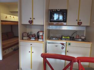 małą kuchnię z kuchenką i kuchenką mikrofalową w obiekcie Studio cabine cosy au centre de Villard-de-Lans, 4 pers, balcon sud, proche commodités et navettes - FR-1-689-41 w mieście Villard-de-Lans