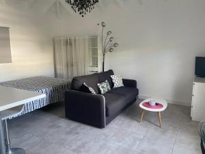 a living room with a couch and a bed at Alamanda studio à 2 mn de la plage in Friar's Bay