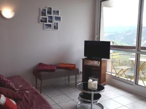 a living room with a couch and a tv and a window at Appartement Villard-de-Lans, 3 pièces, 8 personnes - FR-1-689-53 in Villard-de-Lans