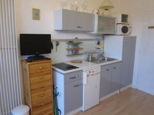a small kitchen with a sink and a refrigerator at Studio Villard-de-Lans, 1 pièce, 4 personnes - FR-1-689-91 in Villard-de-Lans