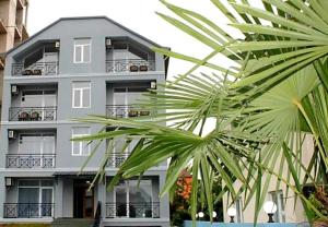 a building with a palm tree in front of it at Rio Gonio in Gonio