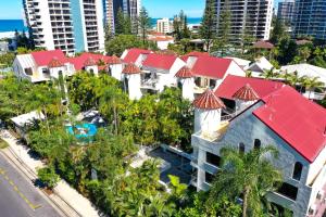an aerial view of a building with red roof at Coco Bella Retreat in Central Surfers - sleeps 6-8 in Gold Coast