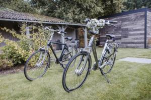 zwei Fahrräder, die nebeneinander im Gras geparkt sind in der Unterkunft Vakantiehuis sINNE in Oostmalle