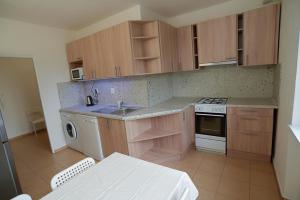 a kitchen with a sink and a stove top oven at Apartmány Karviná in Karviná