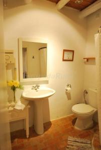 a bathroom with a white sink and a toilet at Finca La Vicacaria LIMONERO in Zufre