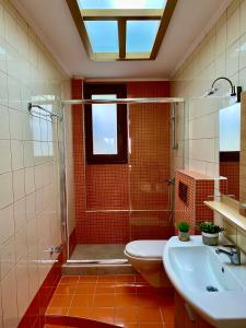 e bagno con doccia, servizi igienici e lavandino. di Villa Mathios a Pigianos Kampos