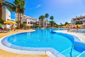 a large blue swimming pool with palm trees and buildings at Sea sand and sun in Callao Salvaje