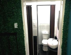 波哥大的住宿－Hotel Hostal Caps Campin，一间带卫生间和水槽的浴室
