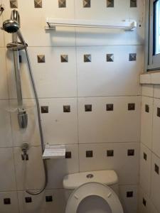 een badkamer met een toilet en een douche bij Beautiful appartement 2 beds 2 toilets kitchen in Bonamakolo