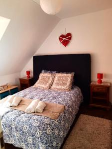 - une chambre avec un lit et 2 serviettes dans l'établissement Appartement de 2 chambres avec jardin amenage a Ingersheim, à Ingersheim