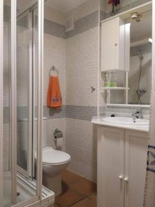 een badkamer met een toilet, een douche en een wastafel bij GRAN MARIBEL ARTTYCO, Pegado a pistas in Sierra Nevada