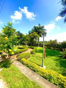 un chemin dans un parc avec un palmier dans l'établissement Tranquil Staycation - Independent Duplex House, à Hosur