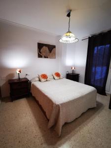 1 dormitorio con 1 cama con 2 mesitas de noche y 2 lámparas en Oasis de paz en el Campo de Gibraltar, en Los Barrios