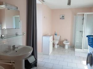 a bathroom with a sink and a toilet at Gîte typique Sud Charente, 2 chambres, terrasse, animaux acceptés, proche circuits randonnées - FR-1-653-78 in Salles-Lavalette +16 photos