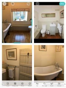 a collage of three pictures of a bathroom at Old Mutlow Cottage in Longhope