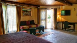佩爾蒂伊的住宿－La Villa Majorelle，一间卧室配有一张床、一张沙发和一张书桌