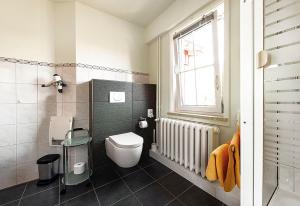 a bathroom with a toilet and a window at Pension Villa Irene in Kurort Gohrisch