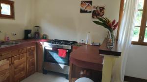 a kitchen with a stove and a counter top at Casa completa/ familiar a 3km de playa el Arenal in Pedasí Town