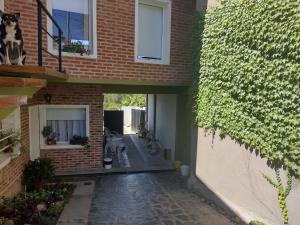 Habitación Caléndulas- Hospedaje Lo De Juan Y Mabel في تانديل: مبنى به جدار مغطي ivy وساحة