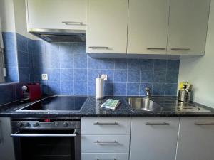 a small kitchen with a sink and a stove at Ascona: Casa Lido Golf in Ascona