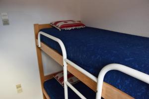 um beliche num quarto com uma cama azul em Necou 721 em Les Menuires