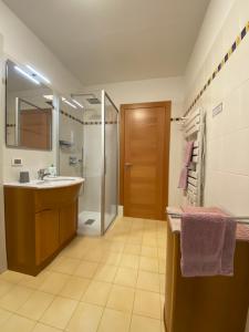 een badkamer met een wastafel en een douche bij Al Tiglio Rooms in La Valle