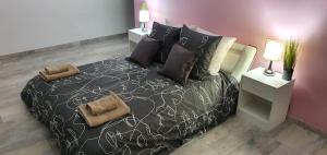 a bedroom with a large bed in a room at Villa le Moulin in Unzent +13 photos