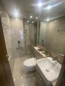 a bathroom with a sink and a toilet and a mirror at Maxxvalue Apartment Hiranandani Powai - RH5 in Mumbai