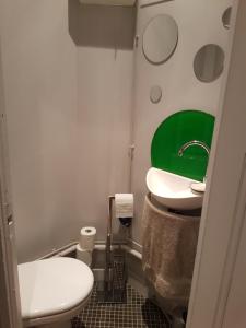 ein Badezimmer mit einem weißen WC und einem Waschbecken in der Unterkunft Logement de standing à 9min du centre de Paris in Colombes