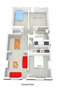 plan piętra pokoju z czerwonymi krzesłami w obiekcie Hanford Apartments by YourStays w mieście Stoke-on-Trent