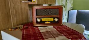 an old radio sitting on top of a table at Ovcar banja in Čačak