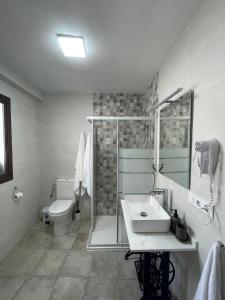 La salle de bains est pourvue d'une douche, d'un lavabo et de toilettes. dans l'établissement La Casa del Muro, à El Bosque