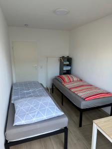 2 Betten in einem Zimmer mit in der Unterkunft Nice, big and central apartment with 2 balconies in Karlsruhe