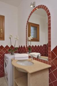 bagno con lavandino e specchio di Residence Le Zagare a San Teodoro