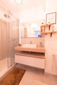 a bathroom with a sink and a shower at Le Cocon-T2-40m2-Centre ville 10min Disney in Bussy-Saint-Georges