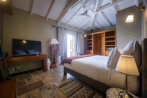 1 dormitorio con 1 cama grande y TV en La Villa Hibiscus, Saint Martin en Saint Martin