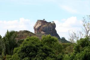 a rock formation in the middle of a forest at Organic farm Wish Prabha lake view homestay in Sigiriya
