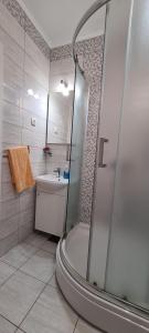 bagno con doccia e lavandino di Apartment Close to the beach a Stari Grad (Cittavecchia)
