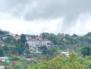 eine Stadt auf einem Hügel mit Häusern und Bäumen in der Unterkunft Hinode Hotel ဟိနောဒေ့ဟိုတယ် in Kalaw