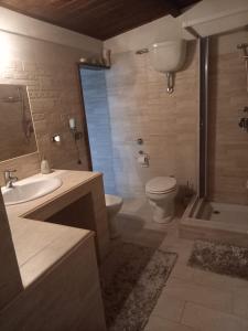 a bathroom with a toilet and a sink and a shower at la casa del glicine in Iglesias