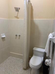a bathroom with a toilet and a shower at Casa de los abuelos in Salina Cruz
