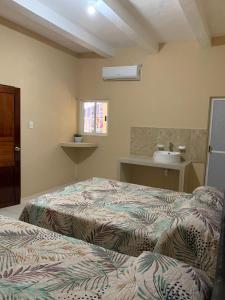 een slaapkamer met 2 bedden en een wastafel bij Casa de los abuelos in Salina Cruz