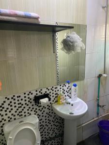 a bathroom with a toilet and a sink at NUMBERS FLIPPERS SERVICES Apartment in Ikeja