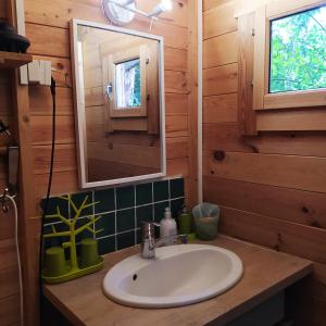 a bathroom with a sink and a mirror at CHALET Meleze Etapeboisee in Fumay