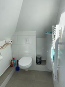 a white bathroom with a toilet and a sink at Napoléon in Wimereux