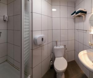 a bathroom with a toilet and a sink at Hotel de Zwaan in Schoondijke