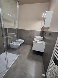W łazience znajduje się prysznic, toaleta i umywalka. w obiekcie La pajassa 22 w Albie