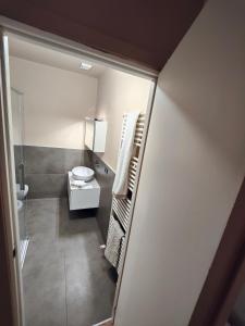 uma pequena casa de banho com WC e lavatório em La pajassa 22 em Alba